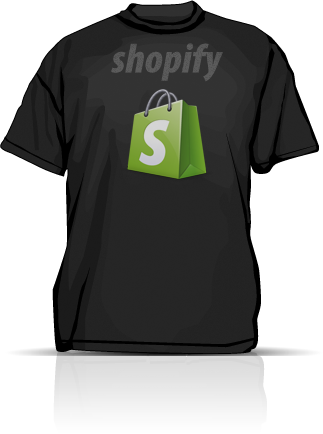 A black t-shirt with the shopify logo